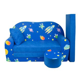 Fimex Dětská rozkládací pohovka + taburet Vesmír modrá