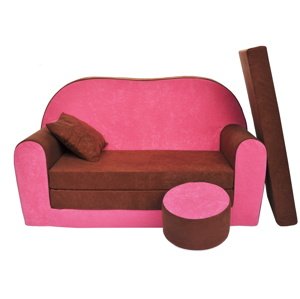 Fimex Dětská rozkládací pohovka + taburet růžovo / hnědá
