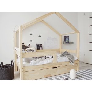 Luletto Domečková postel HouseBed Prosta Plus 90x200 cm, Bezbarvý lak, s úložným prostorem, výřez