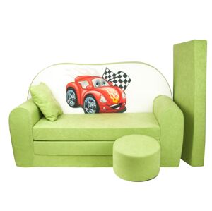 Fimex Dětská rozkládací pohovka + taburet Auto zelená