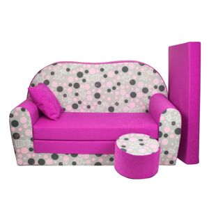 Fimex Dětská rozkládací pohovka + taburet Puntíky růžová