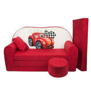 Fimex Dětská rozkládací pohovka + taburet Auto červená
