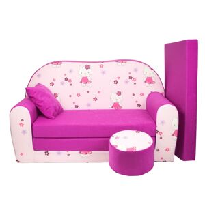 Fimex Dětská rozkládací pohovka + taburet Kočky růžová