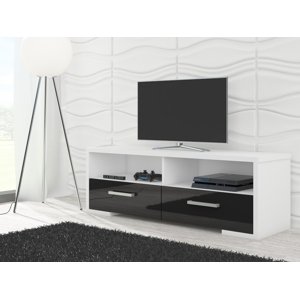 Televizní stolek PENONG, bílá/černý lesk, 5 let záruka