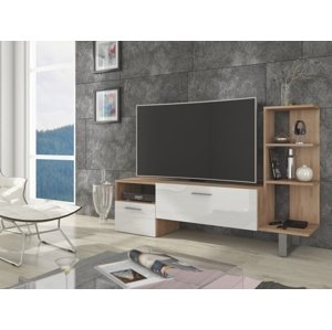 Televizní stolek DANICK, dub sonoma/bílý lesk, 5 let záruka