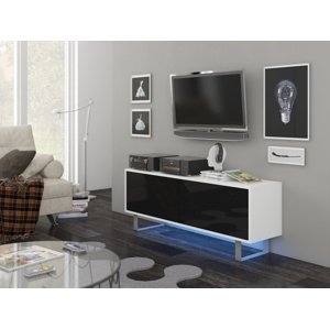 Televizní stolek BOKARO 1, bílá/černý lesk, 5 let záruka
