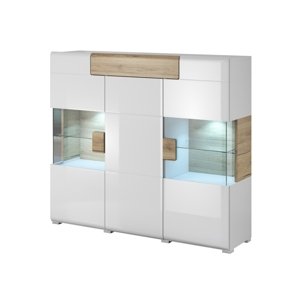 HAMAL vitrína 3D1S, dub san remo/bílý lesk