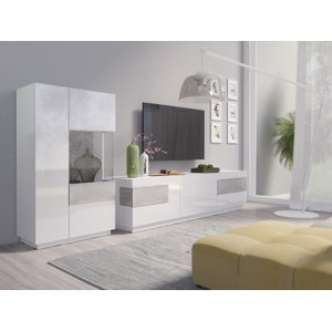 SCHIAHOT obývací stěna 2, bílá/bílý lesk/beton colorado