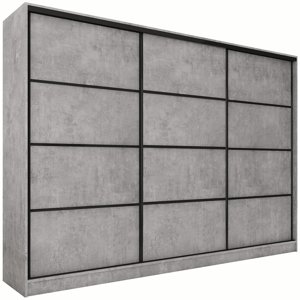 Šatní skříň HARAZIA 250 bez zrcadla, se 4 šuplíky a 2 šatními tyčemi, beton