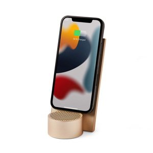 Stojan na telefon s bezdrátovou nabíječkou a reproduktorem, více barev - LEXON Barva: Syntetická kůže zlatá